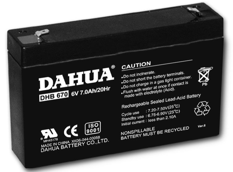 Valve regulated lead acid battery, 6V7AH