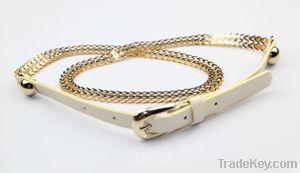 white PU thin skinny ladies chain belt