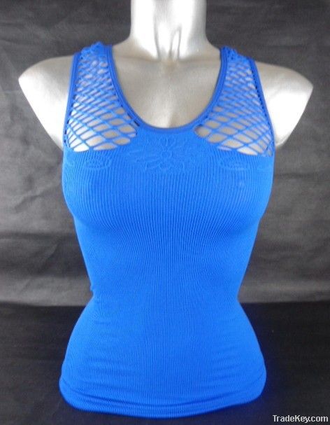 Lady's Seamless Stylish Blue Tank Tops