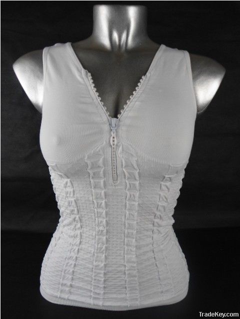 Lady's Seamless White Camisole Tops With Zipper