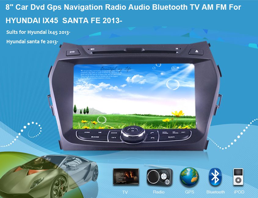 8"CAR DVD GPS NAVIGATION RADIO AUDIO BLUETOOTH TV  FOR HYUNDAI IX45 / SANTA FE 2013-