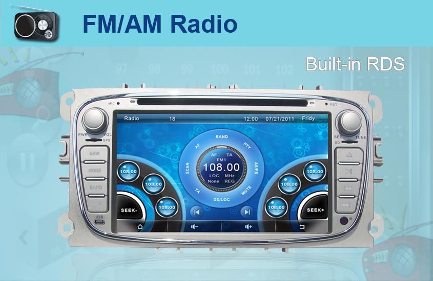 7"Car DVD GPS Navigation Raido Audio Bluetooth  FORFORD FOCUS 2008-2011 FORD MONDEO 2007-2012 FORD S-MAX 2007-2012 FORD CONNECT