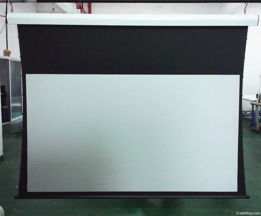 Electric tab tensioned projection screen with remote control