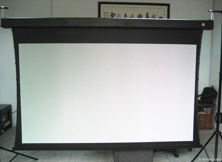 Electric tab tensioned projection screen with remote control