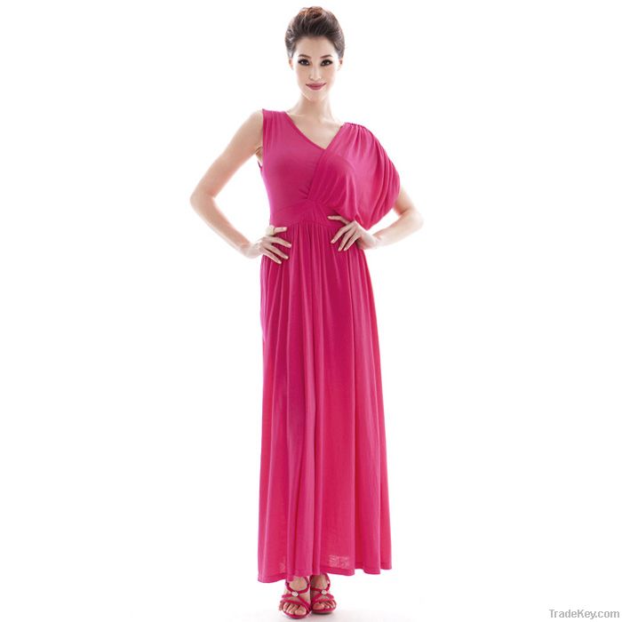 Elegant Contrast Shoulder Maxi Dress