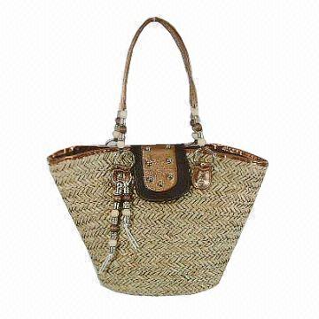 Fashion Straw Bag with Seagrass and Shining Pu