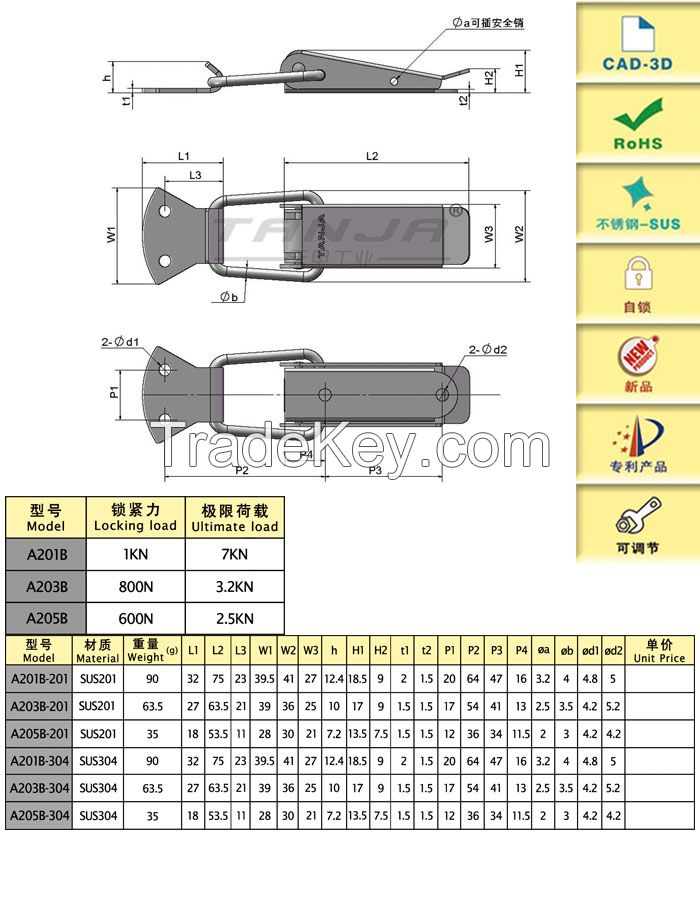 [TANJA] A205 draw latch / new designed machine spring latch/ equipment latch