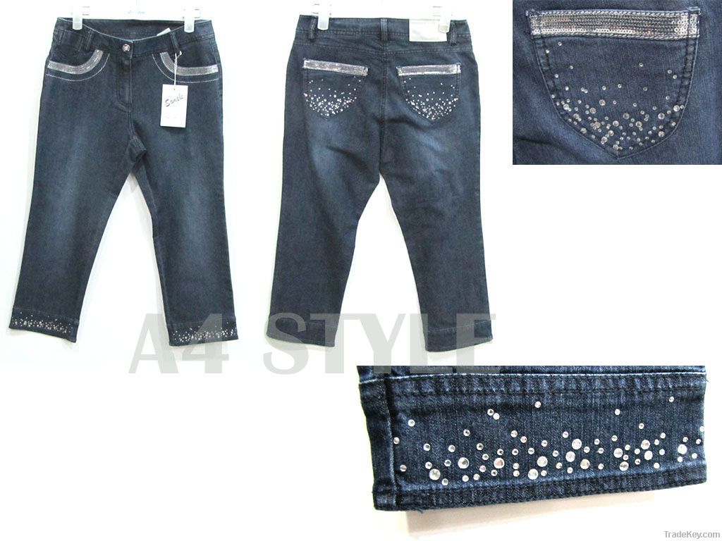 Cropped Jean with Sequin (Dark Denim)