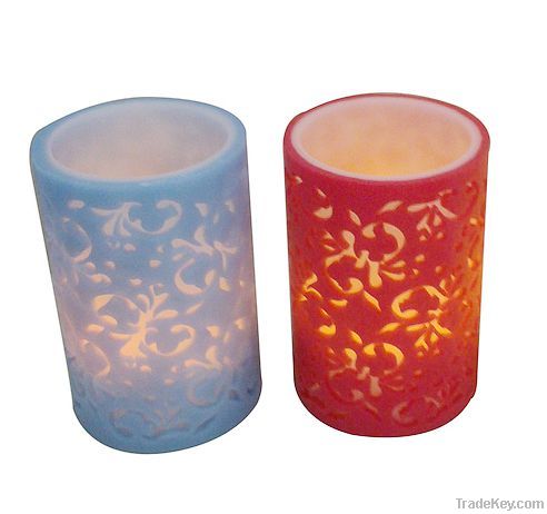 Flameless flower carved paraffin wax LED candle