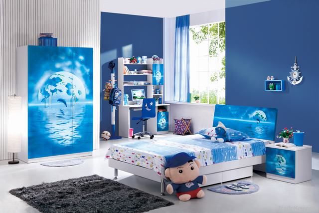 new design MDF high glossy finish children wardrobe and desk