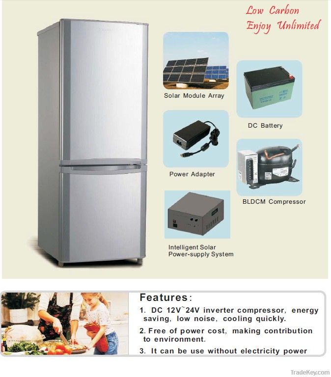 Solar refrigerator with solar panel and solar power supply system 178L