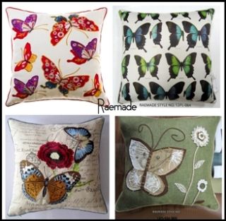 Butterfly Collection Printed Appliqued Embrodered Decorative Pillows, Linen Cushions