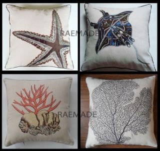 Starfish Coral Ocean Theme Applique Embroiderd Throw Pillow, Cushion Cover