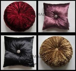 Velvet Round Pillow Square Pillow with Ribbons