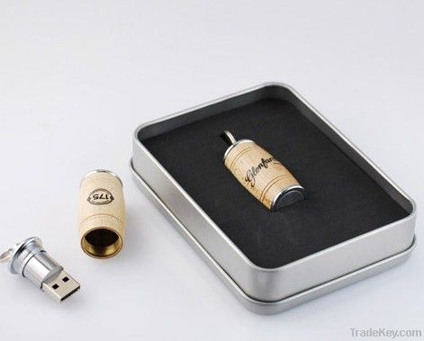 Free Sample Cool Wooden Wine Barrel Style USB Flash Drive (D-025)