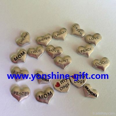 Antique Pewter MOM In Heart Floating Charms for floating locket