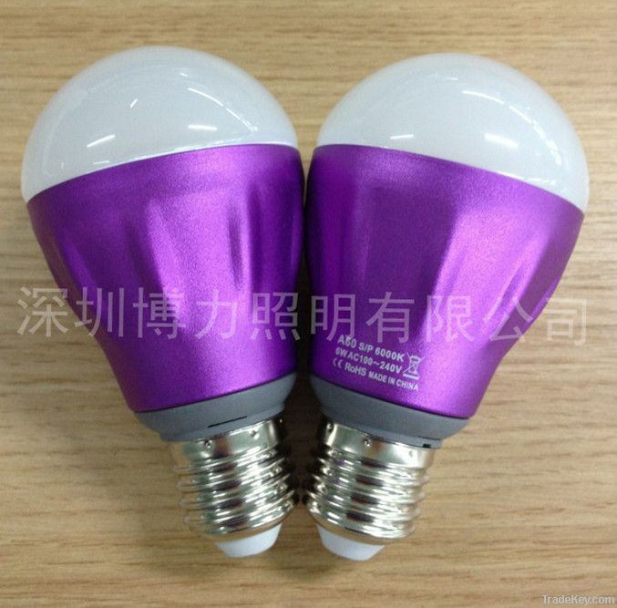 high luminous  6w e27 led bulb