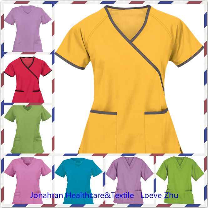 V-neck medical scrub suit; fashion design hospital staff uniform