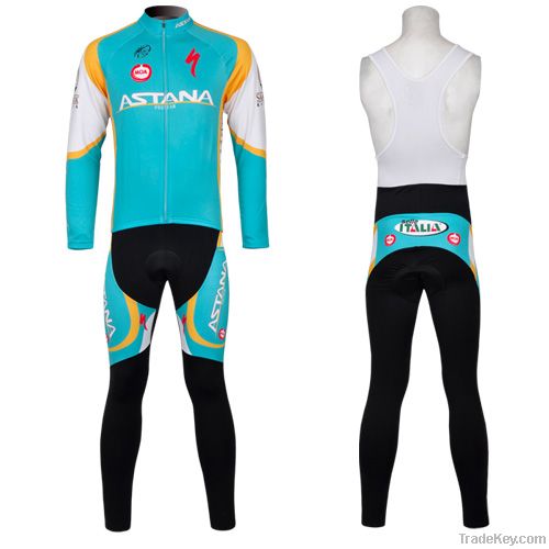 Team long sleeve cycling jersey and bib tights, cycling clothing