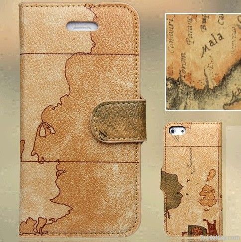 High Quality Classic Map Design Leather Case for iphone4/4S/5G