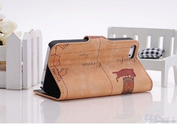 High Quality Classic Map Design Leather Case for iphone4/4S/5G