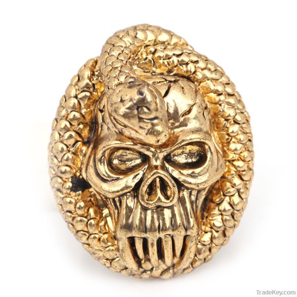 Fashion Alloy Metal Gold Plated Gold Skull Ring For Men