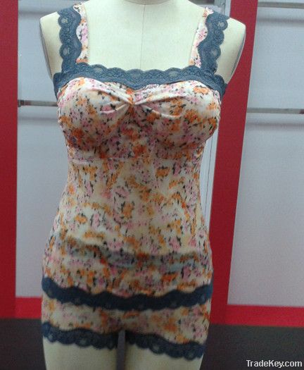 Mesh Silky Corset With Flower Pattern