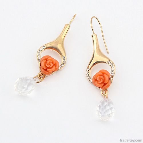 Fashion Cheap Large 18k Rose Gold Crystal Stud Flower Earring