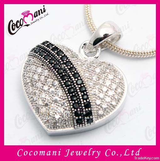 White And Black CZ Chrome Heart Pendant Jewelry Micro Pave Setting