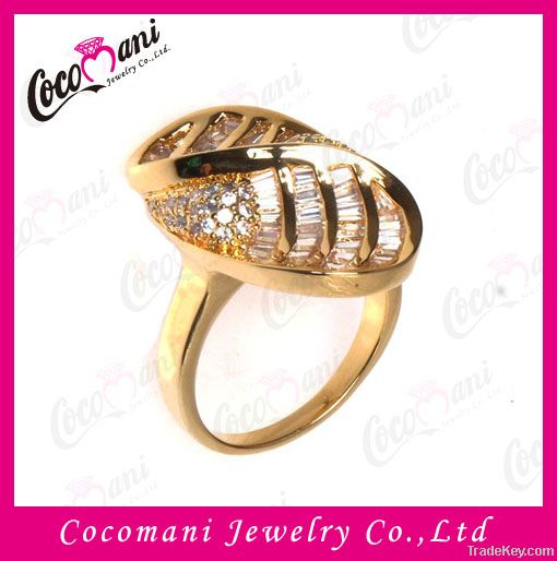 Female Gold Plating CZ Leaf Ring Jewelry Wholesale