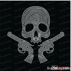 A3021] rhinestone transfer skull with gun