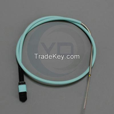 FTTH 12cores MPO/MTP connector 10G OM3 aqua tubular Steel Armored Patch cord