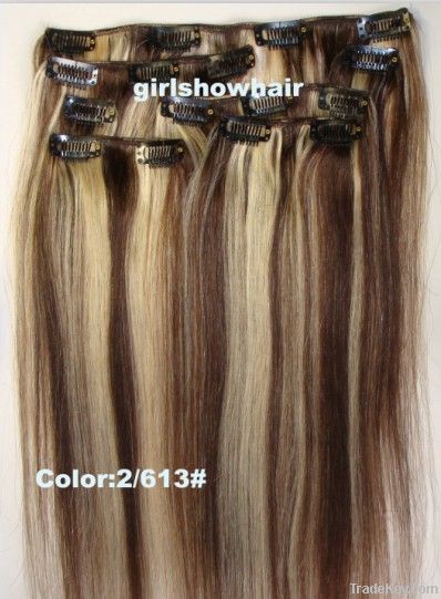 7PCS Fashionable Straight Clip in Hair Real Human Hair Extensions