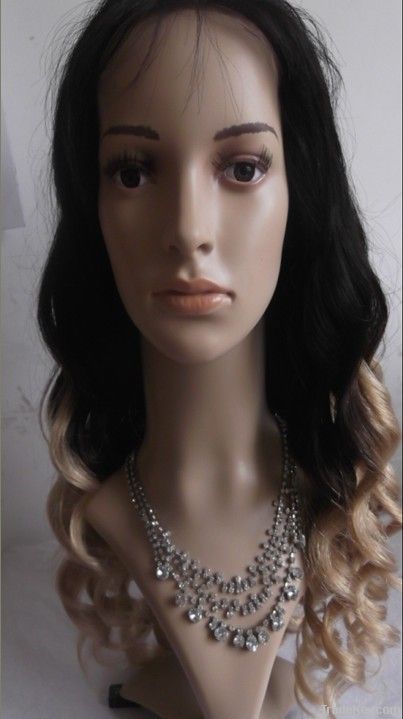 Indian human hair full lace wig, body wave two tone hair wig