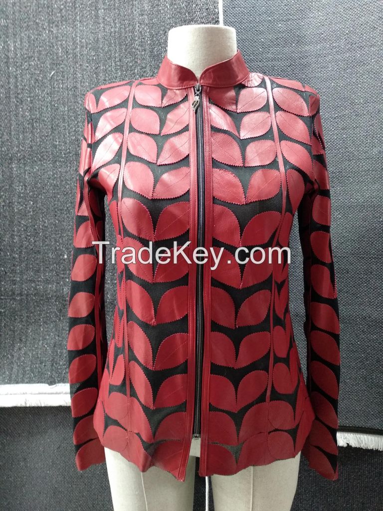 Women Leather Jacket Leaf Design Women Leather Women Jacket Leather Women