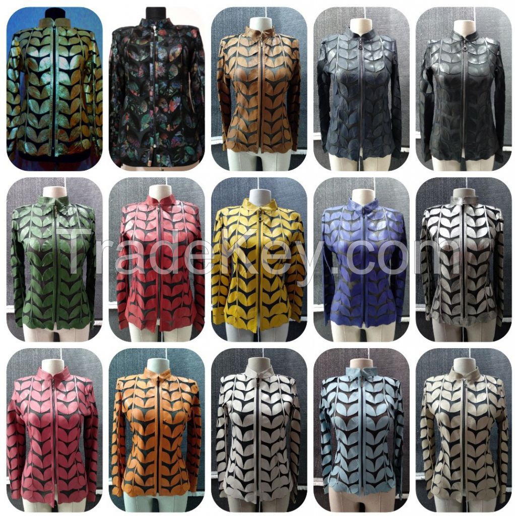 Women Leather Jacket Leaf Design Women Leather Women Jacket Leather Women