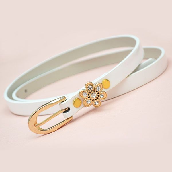 Candy Color Lady Skinny Belt with Rhinestone Buckle