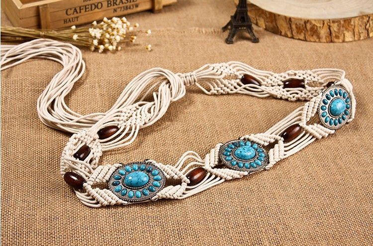 wholesale bohemian lady handmade braided beaded belt