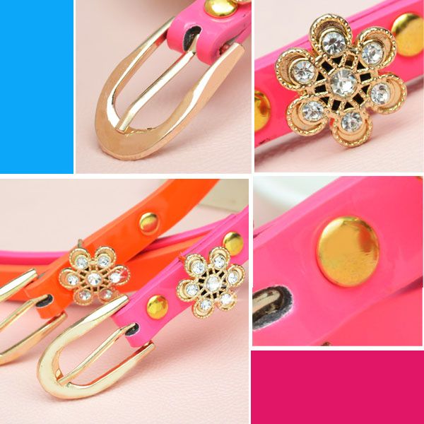 Candy Color Lady Skinny Belt with Rhinestone Buckle