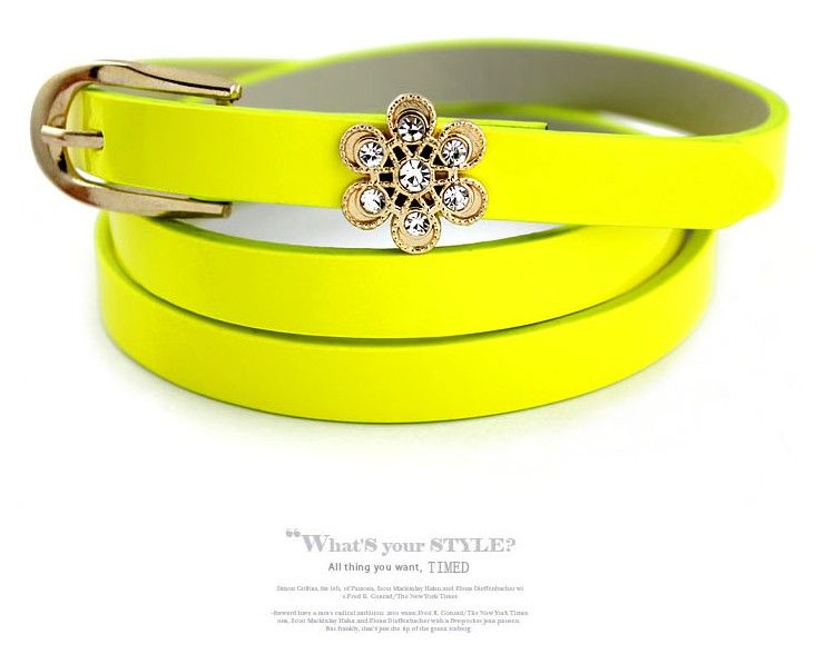 Candy Color Lady Skinny Belt with Rhinestone Buckle