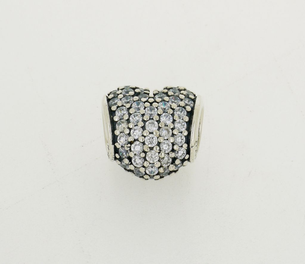 Hot Sale 925 Sterling Silver &quot;Clear Pave Heart&quot; European Style Charm Bead