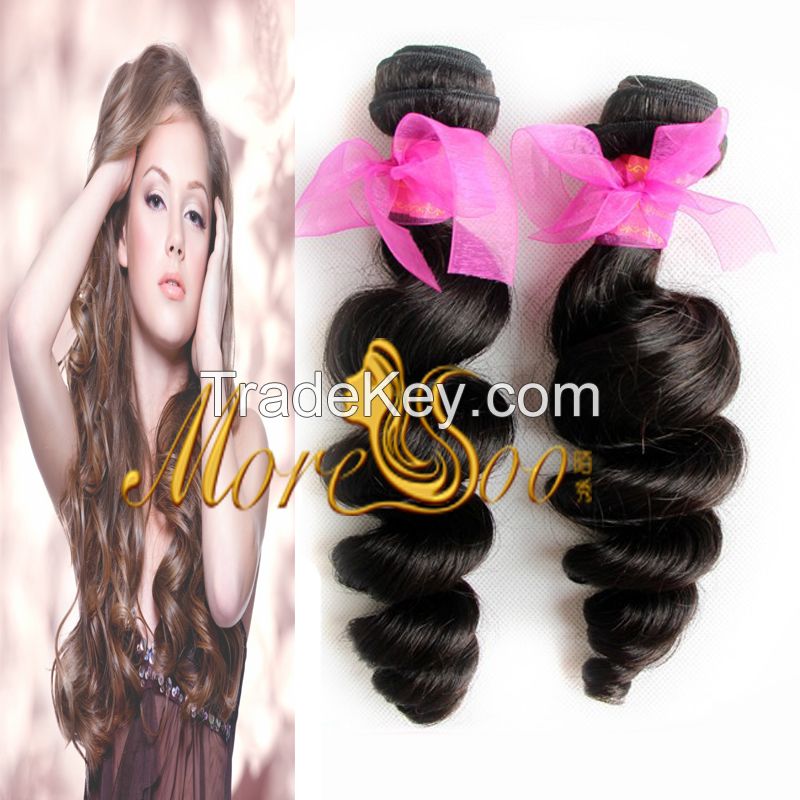 Moresoo high quality unprocessed natural color 6A indian loose weave virgin  human hair