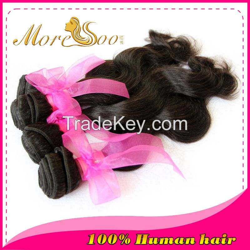 Moresoo high quality unprocessed natural color 6A indian body weave virgin  human hair