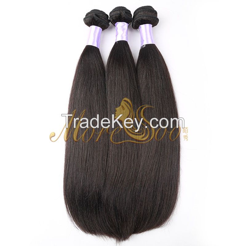 Moresoo high quality unprocessed natural color 6A brazilian straight virgin  human hair