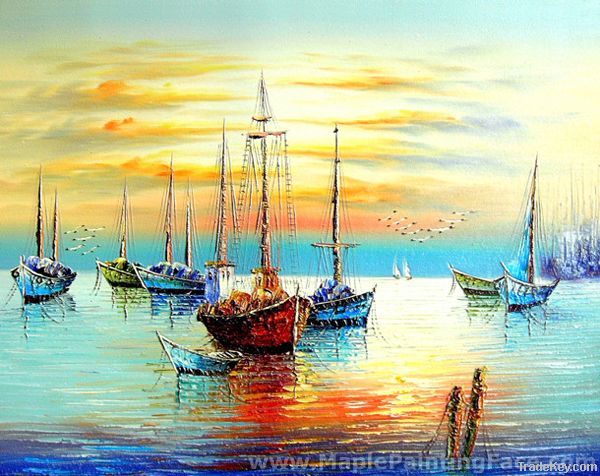 Sailing Boat of Art Painting with Back Wooden Frame