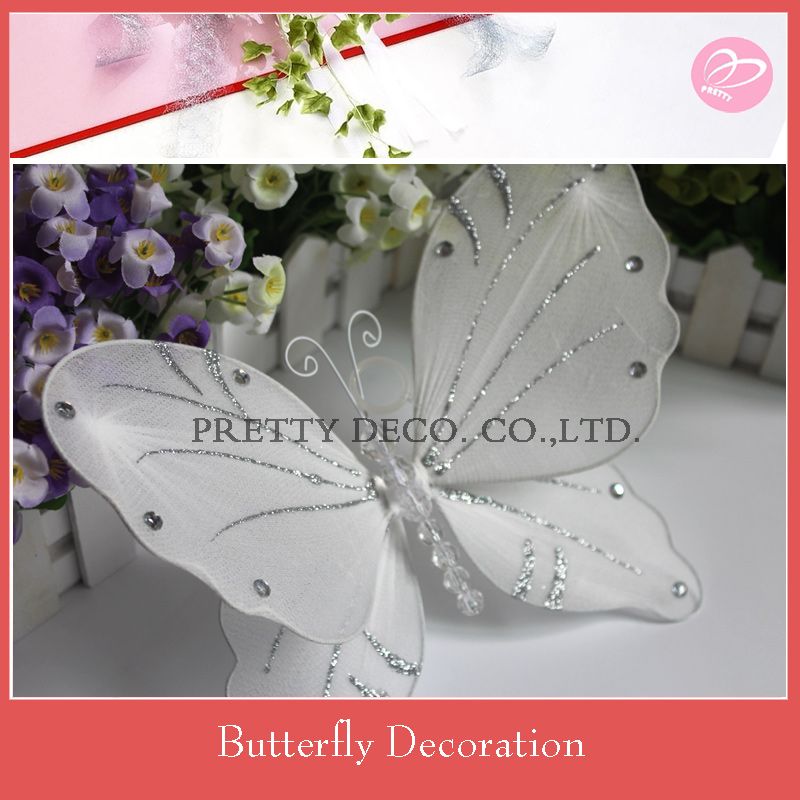 White Nylon Butterfly Decorations, ,bead butterfly ,glitter butterlfy