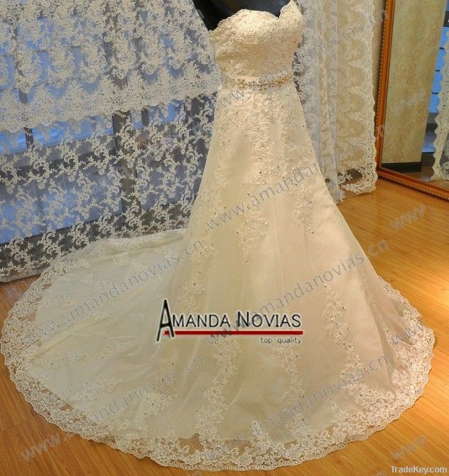 Amazing Dresigner Lace Appliques Elegant A-line Bride Dresses