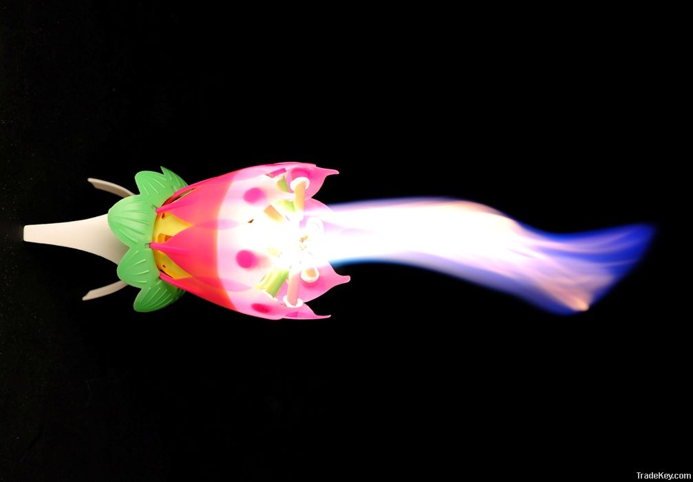 2013 Best Rotating lotus color flame candle with firework for birthday
