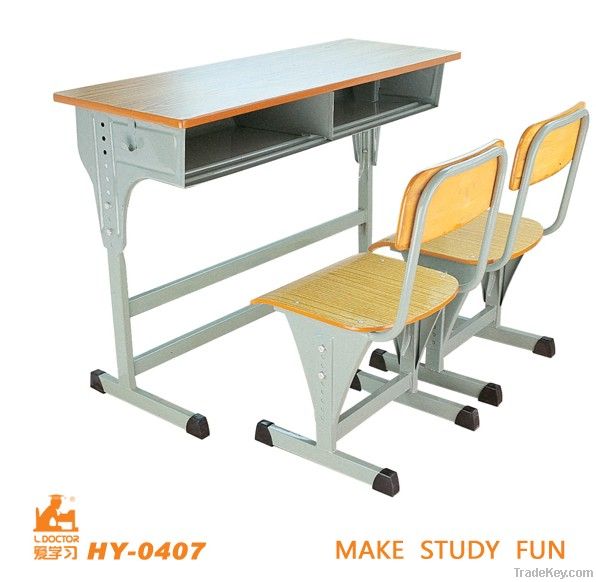 Adjustable school desk with attached chair