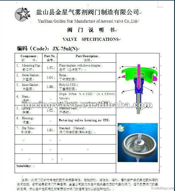 1'' tinplate metering air freshener aerosol valve